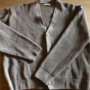 Zara Men’s Pearl Knit Relaxed Fit V-neck Cardigan Sweater, Gray, Sz XL